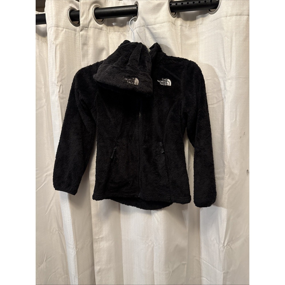Girl's The North Face Black Zip-Up Fuzzy Fleece Jacket Size 7/8 Includes A Hat